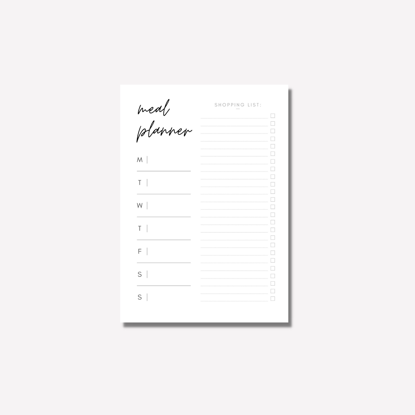 Minimalist Weekly Meal Planner & Shopping List | 50 Page Notepad | Organiser