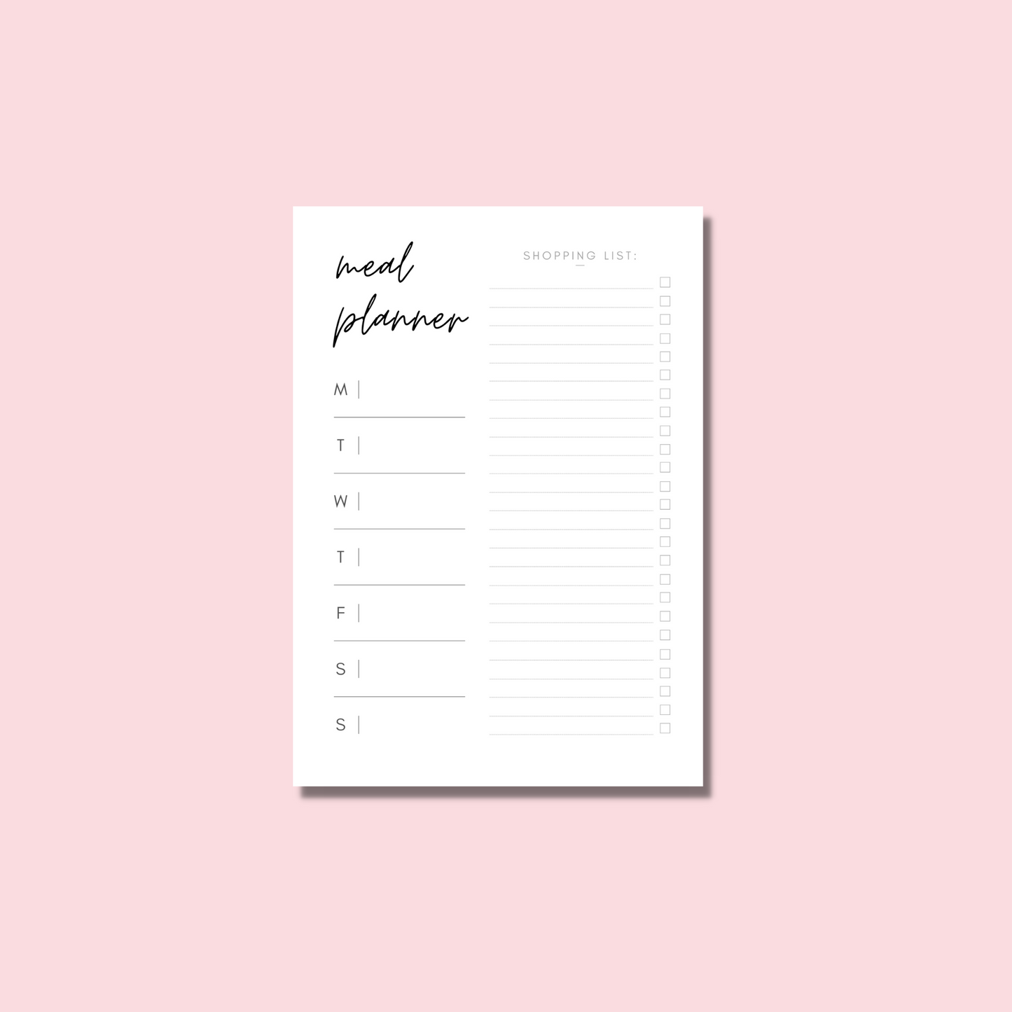 Minimalist Weekly Meal Planner & Shopping List | 50 Page Notepad | Organiser