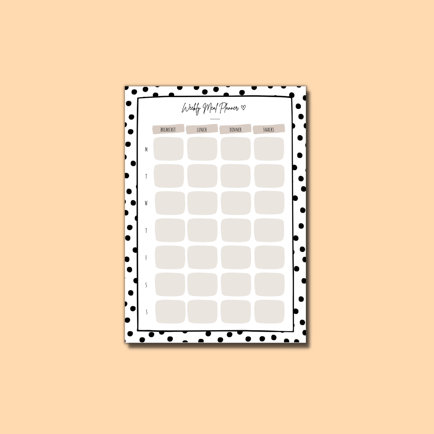 Polka Dot Weekly Meal Planner Notepad | 52 Page Notepad | Planner | Organiser | Meal Prep