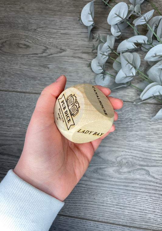 Custom Pub Dice | Where to drink tonight? | Decision Dice | Engraved Wooden Dice | Personalised Dice | Gifts for Him | Gifts for Beer Lovers