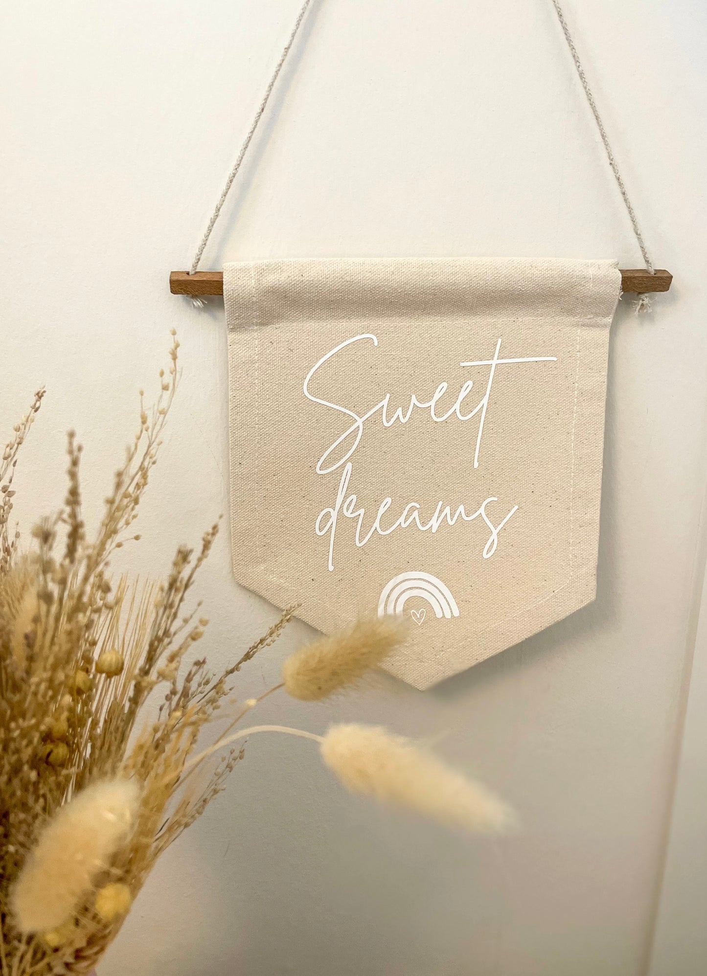 'Sweet Dreams' Wall Hanging Flag | Canvas Banner | Neutral Nursery | Nursery Banner | Nursery Wall Art | Boho Nursery | Newborn Gift | Nursery Accessories