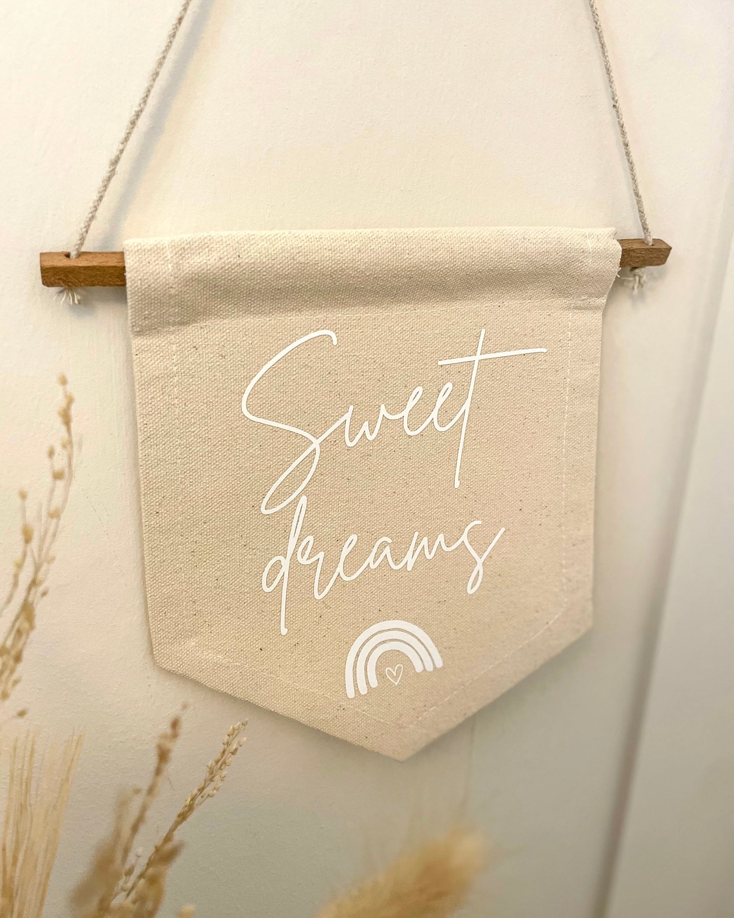 'Sweet Dreams' Wall Hanging Flag | Canvas Banner | Neutral Nursery | Nursery Banner | Nursery Wall Art | Boho Nursery | Newborn Gift | Nursery Accessories